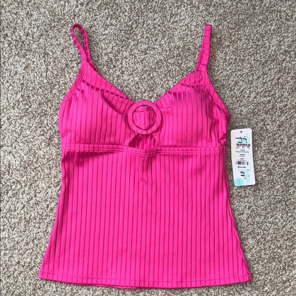 NEW Freshwater Center Front O-ring Pink Tankini Swim Top XS NWT